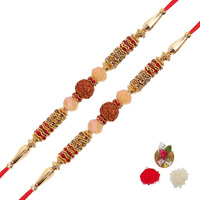 Riddhika Ventures Rudraksha AD Ring and Modish Pearl Rakhi (Set of 2) with Roli Chawal and Greeting Card (Q1Q1)