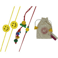 Prapti Handicrafts Handmade Embroidery Crochet Rakhi for Bhai/Bhabhi with Roli Chawal (Pack of 4)