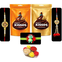 Saugat Traders Rakhi for Bhaiya Bhabhi and Kid with Chocolate - Designer Stone Rakhi for Brother - Unique Lumba Rakhi for Bhabhi - Rakhi for Kid - Roli Chawal and Chopra