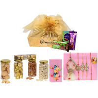 NUTRI MIRACLE Sustainable Celebrations Dry Fruits & Rakhi Gift Hamper for Brother Bhabhi, 7 Rakhi, Roli, Chaval Combo Pack