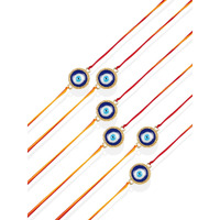 ACCESSHER Delicate Single Thread Elegant and Stylish Evil Eye Rakhi for Beloved Brother & Gifting with Roli Kumkum Packets & Happy Rakshabandhan Card (Pack of 6)