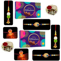 Saugat Traders Designer Rakhi Combo For Bhaiya Bhabhi and Kid Set of 2-Chocolate Box-Roli-Tikka Chawal for Brother Bhabhi-Younger Brother-Rakhi with Chocolate Gift Box
