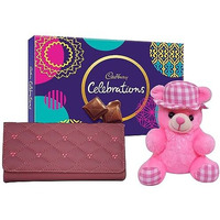 Saugat Traders Rakhi Gift For Sister - Soft Toy, Celebration Chocolate Box & Womens Wallet - Gift For Sister On Rakshabandhan-Birthday Gift For Daughter-Best Friend-Elder Sister