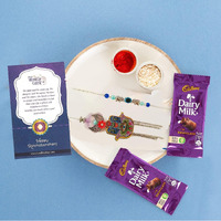 CraftVatika Combo of 2 Rakhi for brother with chocolate Gifts Combo Set, Handmade Bhai Bhabhi Rakhi Set, kids rakhi, Cadbury Rakshabandhan Bhai Bhabhi Hamper Greeting Card, Set of 2 Rakhi