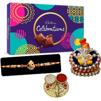 Saugat Traders Rakhi Gift Combo for Brother - Ganesha Rakhi for Bhaiya - Chocolate Box With Blessing of Lord Ganesha Idol and Roli Chawal Chopra