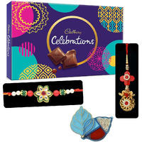 Saugat Traders Rakhi Gift Set for Brother and Bhabhi with Celebration Chocolate With Roli Chawal - Designer Lumba Rakhi for Bhabhi - Exclusive Rakhi for Beloved Brother