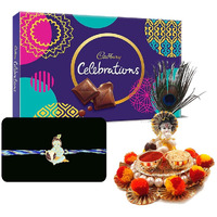 Saugat Traders Rakhi Gift for Younger Brother - Handmade Rakhi for Brother Kids with Chocolate Box and Roli Chawal with Bal Gopal Chopra Pack