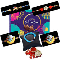Saugat Traders Rakhi Combo for Bhaiya Bhabhi and Kids - Designer Bracelet with Celebration Chocolate with Roli Chawal and Chopra - Handmade Rakhi - Exclusive Rakhi for Bhai