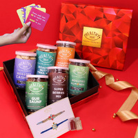 Healthy Treat Royal Rakhi Gift Hamper | Roasted Dry-Fruits & Nuts Gift Pack | A pair of Rakhi, Roli Chawal, Rakhi Cards | Rakhi gifts for Brother and Sister | The Ultimate Assorted Rakhi Gift Hamper | Raksha Bandhan Gift Hamper