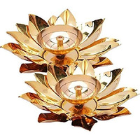 True Decor 5 Inch Copper Kamal Diya for Puja Lotus Brass Diya Deepak for Diwali Pack of 2