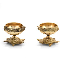 True Decor Brass Kuber Kachua Diya Kuber Diyas for Puja Brass Diya for Decoration Pack of 2 (Height: 2 Inch)