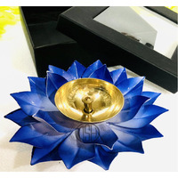 DSH Brass Lotus/Kamal Design Diya Deepak | Akhand Jyot | Arti Poojan Temple Home Decor (Blue)