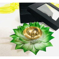 DSH Brass Lotus/Kamal Design Diya Deepak | Akhand Jyot | Arti Poojan Temple Home Decor (Green)