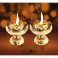 DSH Brass Flower Diya Set of 2 Oil Lamp for Pooja Room Home Decorative Item for Diwali Puja and Gift (2)