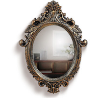 ABOUT SPACE Antique Wall Mirror - Ornate Elliptical Design with Compressed Wooden Frame Vintage Wall Mount Mirror Makeup Elegant Hanging Glass Living Room Bedroom Bathroom Basin Home Decor (64x46 cm)