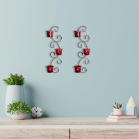 Hosley Metal White and Red Glass Tealight Candle Holders| Wall Sconce Candle Holders| Hanging Wall Mounted Holders| Perfect for Home Decor| Pack of 2(12 Cup), with Pack of 12 Tealights(Silver)