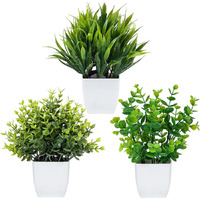 Dekorly Artificial Potted Plants, 3 Pack Artificial Plastic Eucalyptus Plants Small Indoor Potted Houseplants, Small Faux Plants For Home Decor Bathroom Office Farmhouse (Set 0F 3), White