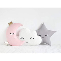The Purple Tree Cute Cloud Moon Star Cot Cushion (Pack of 3, 16x16 inch, Velvet) Kids Cushion, Soft Toy, Soft Plush Pillow, cot Cushion, Nursery decor, Baby Cushion, Pink and Grey