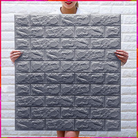 Wolpin 3D Grey Brick Wallpaper for Wall PE Foam Wall Stickers Self Adhesive DIY Wall Decor (70 x 77cm, Appx. 5.8Sq Feet) Silver Grey