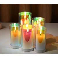 LTETTES Set of 5 Real Wax with Iridescence Effect Removable Glass Shell Faux Wick Flameless Candles Battery Operated LED Candles for Home Decor, Diwali, Gifting, Wedding [BATTERY INCLUDED]