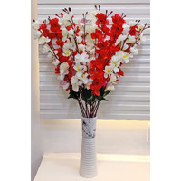 ARTSY Artificial Flowers for Decoration Cherry Blossom Flower Bunch for vase, Home Decor, Office Decor, Artificial Plant, Gift, Craft, Without vase, Combo, Pack of 2 Pieces, White Red 55 cm Height