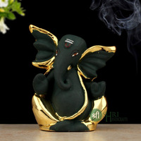 Shri Handicrafts God Ganpati Gold Plated Ganesha Idol for Car Dashoboard & Home Dcor(4x3x8cm, Black), Resin