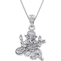 Akshat Sapphire Sterling Silver (92.5% purity) God Ganesh Pendant for Men & Women Pure Silver Lord Ganapathy Locket for Good Health & Wealth