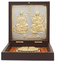 Idolkart Pure Gold Coated Ganesh Laxmi for Diwali Pooja Box - Premium Gold Laxmi Ganesh for Diwali Pooja Box - Auspicious Pocket Temple with Charan Paduka (4 * 3 inches)