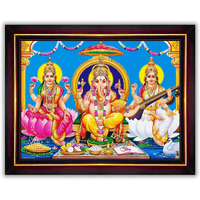 Pavan Photo Laminations Lakshmi Devi Ganesha Saraswati Ganesh Hanging Wall Painting Framed Home Decor (Wood,Matte,Brown,Small Size,6 x 8 Inch) B384S