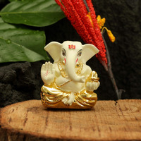 CraftVatika Ganesh Idol Murti for Car Dashboard Gift Gold Plated Ceramic Lord Ganesha Idols Showpiece for Home Pooja Room Mandir Puja Decor