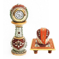 Handicraft Kingdom Marble Clock for Home Dcor, Living Room, Bedroom, Kitchen & Office with Ganesh Chowki| Approx Size (2 x 6 Inch) & Wt (600 Gm) Pack of 4