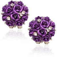 YouBella Fashion Jewellery Rose Shape Stud Earrings for Girls and Women (Purple)
