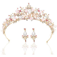Yellow Chimes Tiara for Women and Girls Gold Plated Crown With Earrings for Women Multicolor Crystal Studded Bridal Wedding Crown Tiaras for Women Birthday Gifts For Women Valentine Gift for Girls