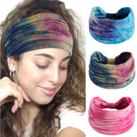 XFYT Pack of 3 Tie-Dye Boho Chic Sports Hair Bands: Performance Meets Fashion | Sweat Absorbent Soft Wide Head Girls Women Hairband for Yoga, Workout, Gym (Boho, Pack of 3)