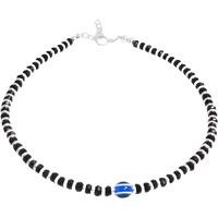 NEMICHAND JEWELS Pure 925 Silver Evil Eye Nazariya Anklet Payal for Women (1PC) (Black)