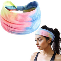 XFyt Microfiber Tie-Dye Exercise Bandana Hair Bands | Rainbow Headbands For Running Fitness Workout Yoga Women And Girls (Melange),Multi-Coloured