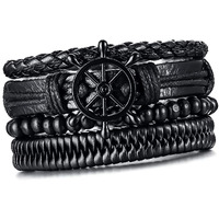 University Trendz 4PCs/Set Braided Wrap Leather Bracelets for Men Women Vintage Wooden Beads Ethnic Tribal Wristbands Bracelet