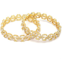 ZENEME Rhodium-Plated Silver Toned White Floral American Diamond studded Bangles Jewellery Set for Girls and Women (Set Of 2) (2.8, Gold)