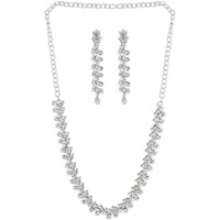 ZAVERI PEARLS Twinkling Leaf Twigs Austrian Diamond Necklace Set for Women-ZPFK460