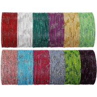 NMII Stylish Multi colour Metal Bangles set for women and Girls with Zari and Cutting Design | Fancy Multicolour Bangles for women | Metal Churi Set- Pack of 144 Bangles, (PP15-(6)-Multi-2.6)