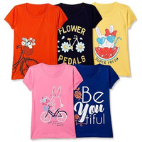 T2F Girls Solid Regular Fit T-Shirt Pack of 5(GLS-TSRT-01_Multicolor 4_5 Years-6 Years)