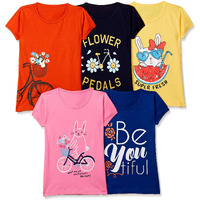T2F Girls Solid Regular Fit T-Shirt Pack of 5(GLS-TSRT-01_Multicolor 4_3 Years-4 Years)