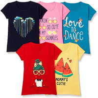 T2F Girls Solid Regular Fit T-Shirt Pack of 5(GLS-TSRT-01_Multicolor 5_3 Years-4 Years)