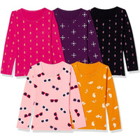 T2F Girls Regular Fit Cotton Round Neck T-Shirt (Pack of 5) (GLS-TSRT-FS-06_Multicolor_3-4 Years)