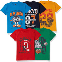 T2F Boy's Solid Regular Fit T-Shirt (10_Multicolor 4 9-10 Years)