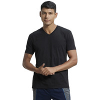 Jockey Men's Regular Fit V Neck Half Sleeved T-Shirt 2726_Black_XL
