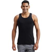 Jockey FP04 Men's Super Combed Cotton Rib Round Neck Sleeveless Vest with Extended Length for Easy Tuck_Black & Neon Blue_L