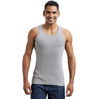Jockey FP04 Men's Super Combed Cotton Rib Round Neck Sleeveless Vest with Extended Length for Easy Tuck_Grey Melange & Teal Green_M