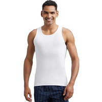 Jockey FP04 Men's Super Combed Cotton Rib Round Neck Sleeveless Vest with Extended Length for Easy Tuck_White & Neon Blue_L