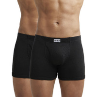 Jockey Men's Super Combed Cotton rib fabric Boxer Briefs with Front Fly, Ultrasoft and Durable concealed waistband (Pack of 2) 8008_Black_XL